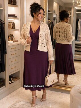 Nine & Co. Women's Eggnog Crochet Cardigan Sz XL